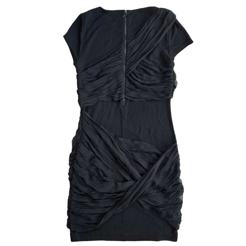 Alice + Olivia -1203 Black Short Sleeve Round Neck Goddess Draped Mini Dress M - Picture 3 of 13